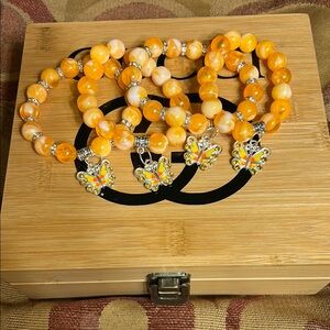 Orange Beaded Butterfly Charm Bracelet